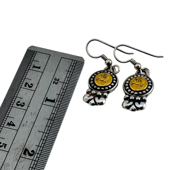 Brighton twotone earrings equestrian Centaur coin horse dangle earrings VTG rare - Picture 4 of 4